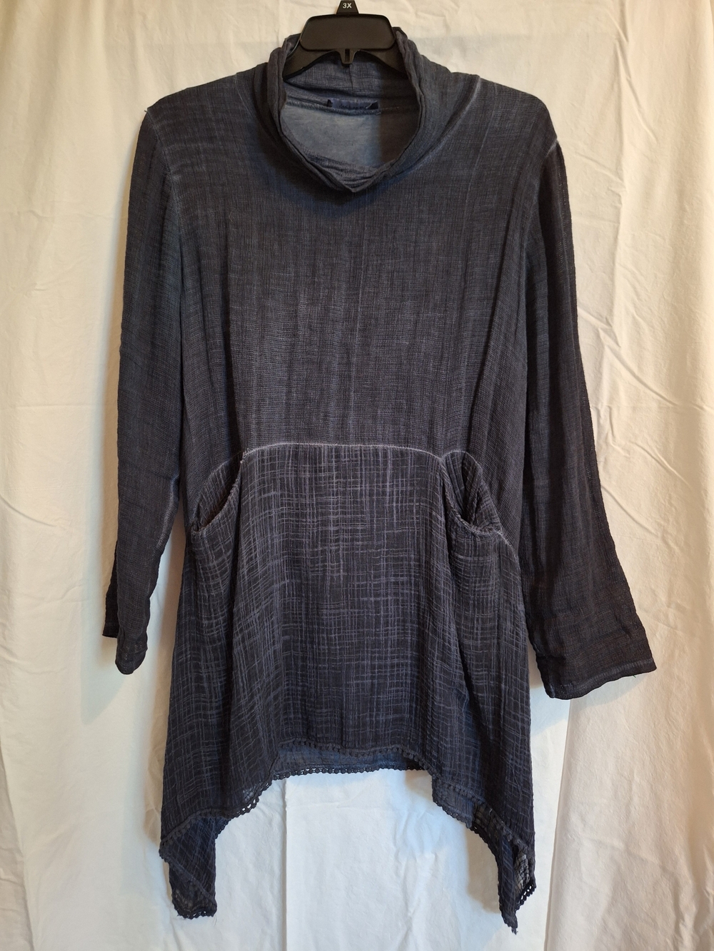 Grey Violet Womens Minimalist Asymmetrical Tunic Top Indigo Blue Sz L Lagenlook